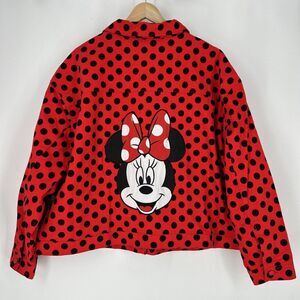 Disney Parks Jacket Red Black Minnie Mouse Polka Dot Jean Denim Sz S‎ NWT